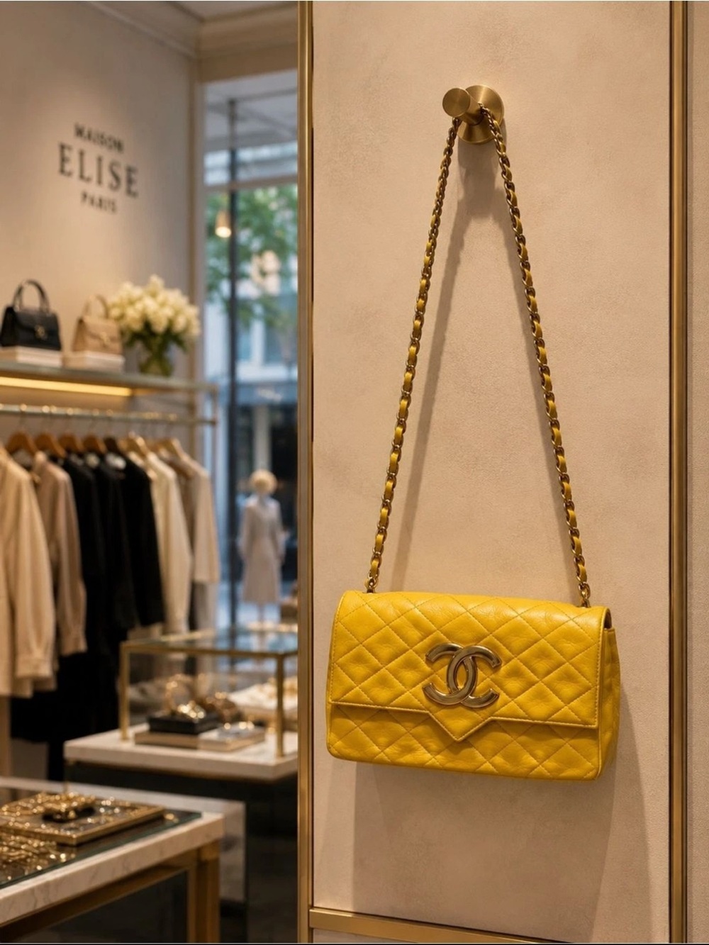 CHANEL Medium Yellow Quilted Leather Classic Double Flap Bag with Gold Chain - Picture 2 of 14